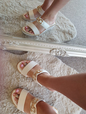 Chain Detail Wedge Mule - White