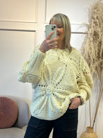 Chunky Knit Flower Pattern Jumper - Cream