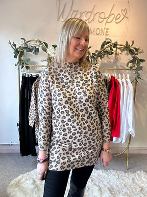 Leopard Tunic Jumper - Browns