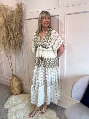 Bohemian Summer Embroidered Dress - Cream