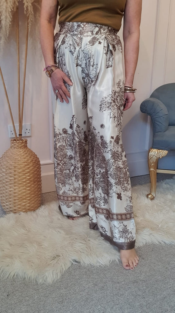 Oriental Design Wide Pant - Cream/Brown