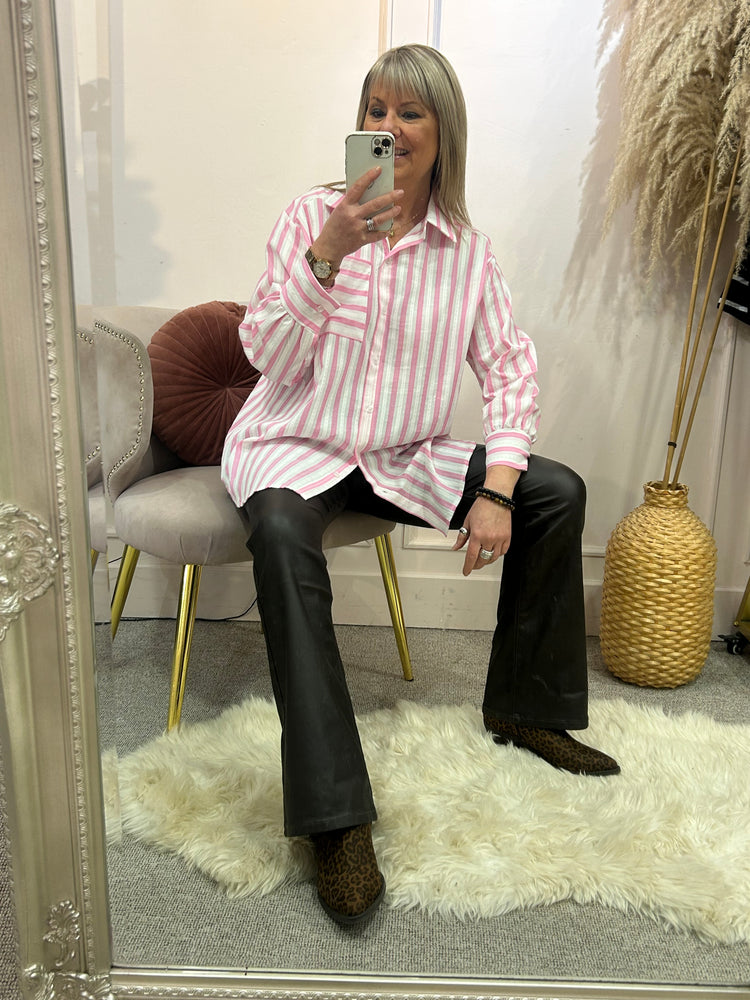 White & Pink Striped Shirt  - White