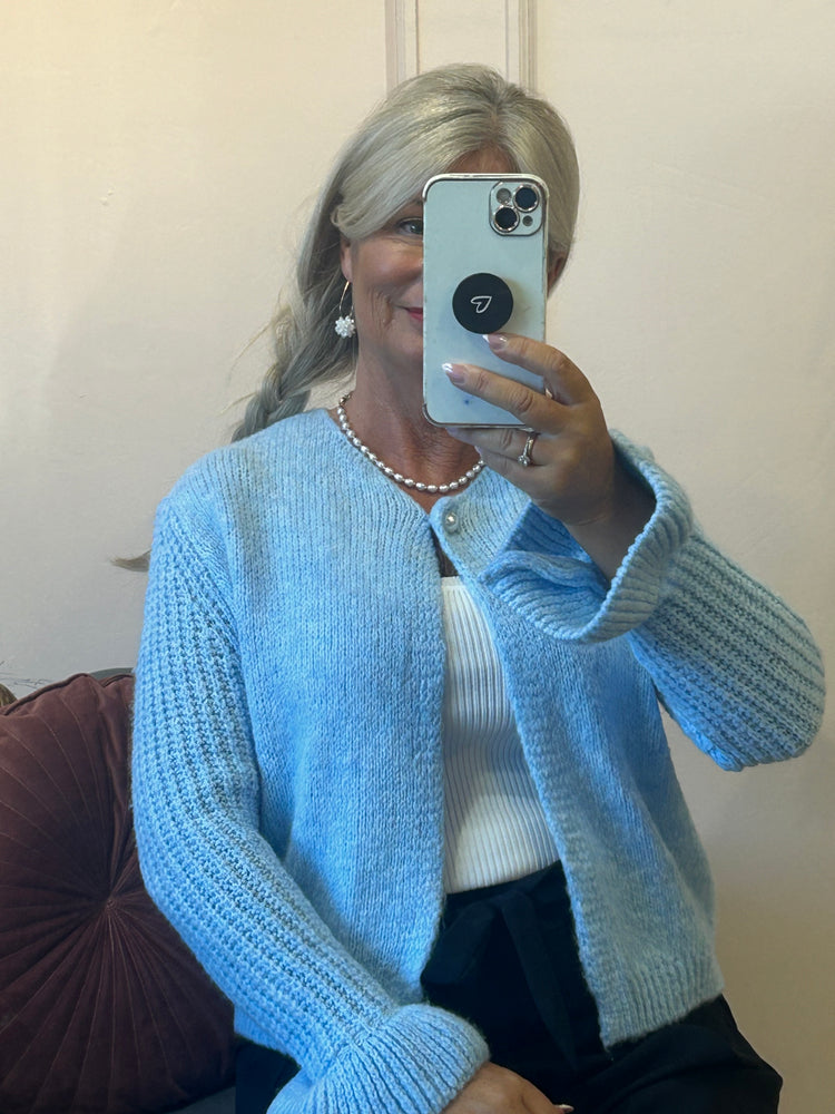 Soft Frill Cuff Cardigan  - Pale Blue