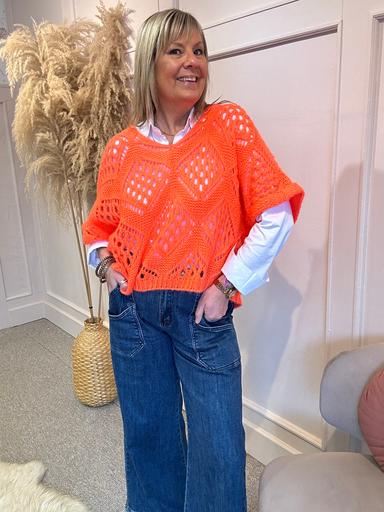 Crochet Knit Jumper - Orange