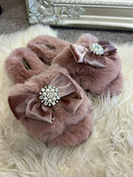 Embellished Bow Cosy Slipper - Pink