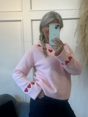 Red Heart Detail Jumper - Pink