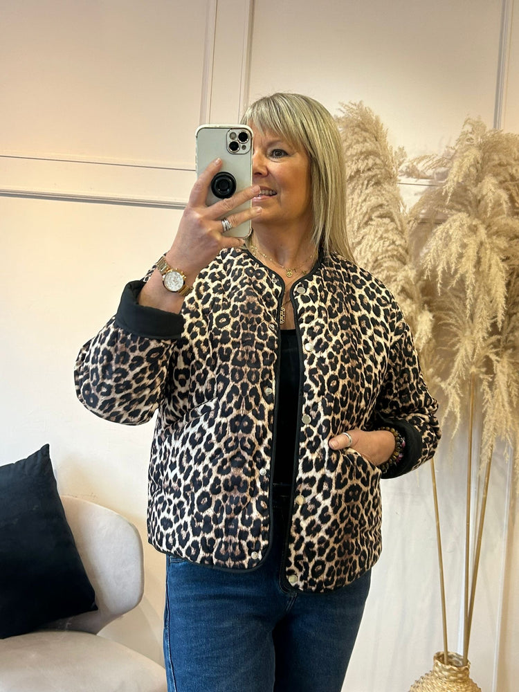 Buttoned Padded Jacket  - Darker Leopard