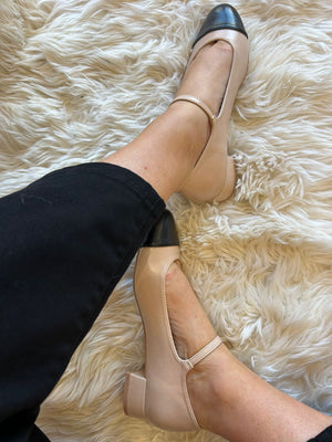 Mary Jane 'Little' Heel - Beige/Black