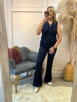 Waistcoat &  Wide Pant Two Piece Set -  Navy