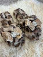 Embellished Bow Cosy Slipper - Leopard