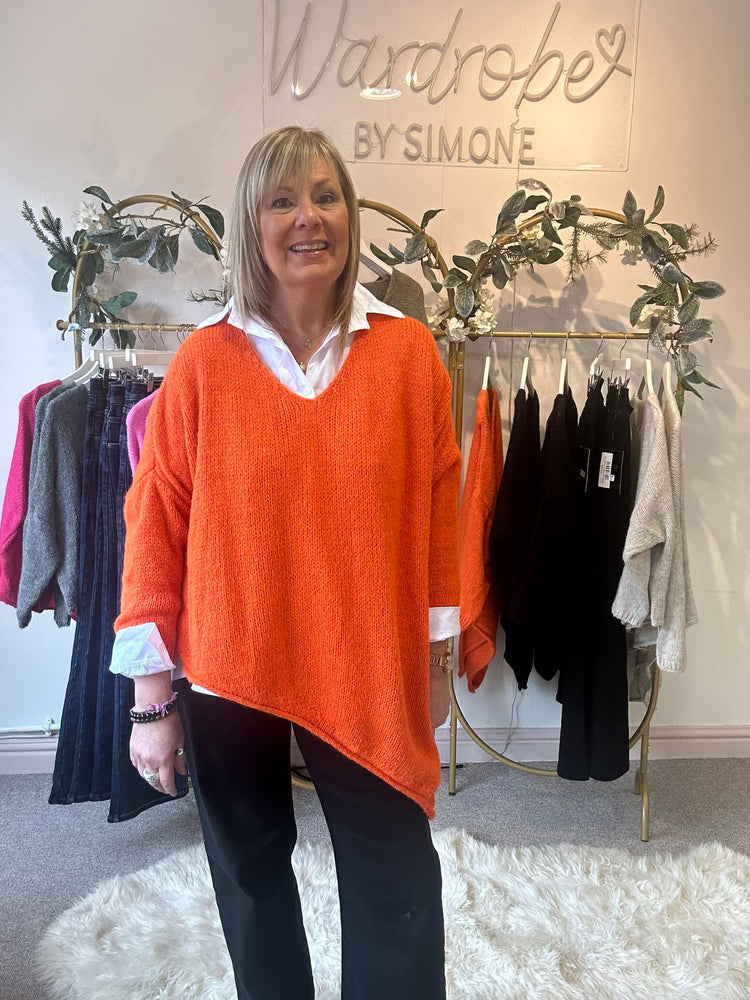 Asymmetric Knit Jumper - Orange