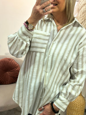 White & Beige Striped Shirt  - White