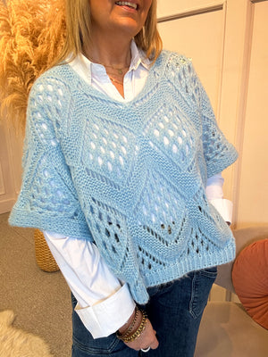 Crochet Knit Jumper - Pale Blue