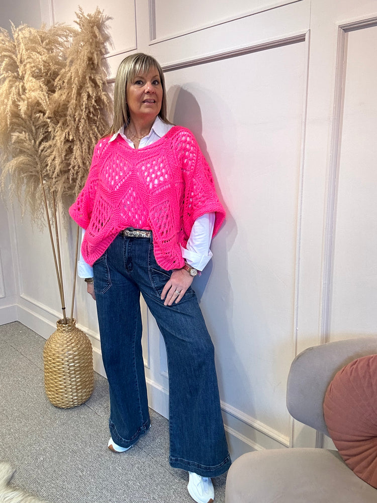 Crochet Knit Jumper - Bright Pink