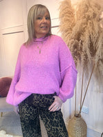 Raised Neck Raw Edged Jumper - Pink