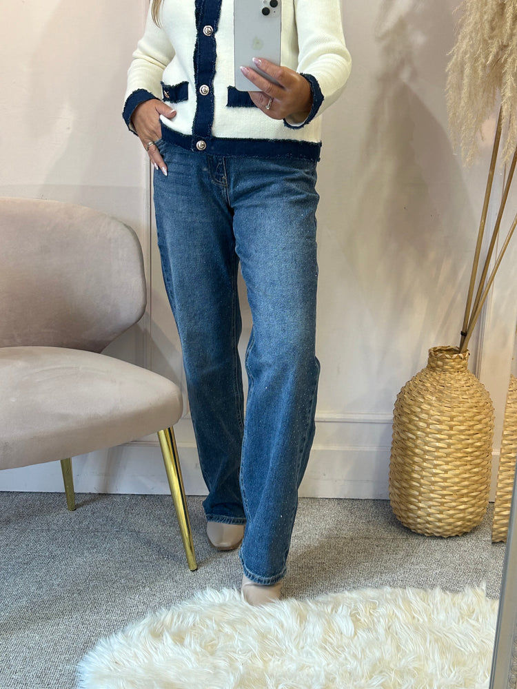 Sparkle Wide Leg Jeans- Blue Denim