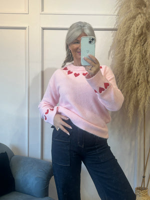 Red Heart Detail Jumper - Pink