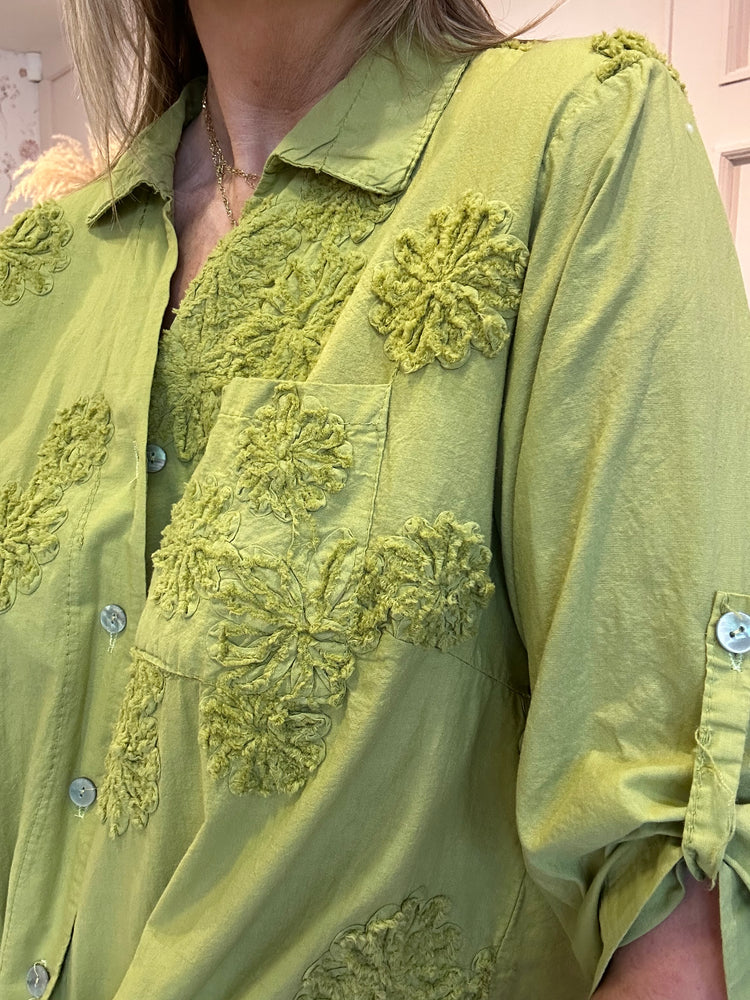 Applique Flower Detail Shirt - Olive