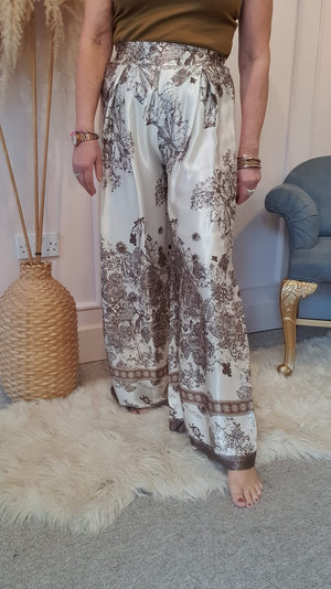 Oriental Design Wide Pant - Cream/Brown