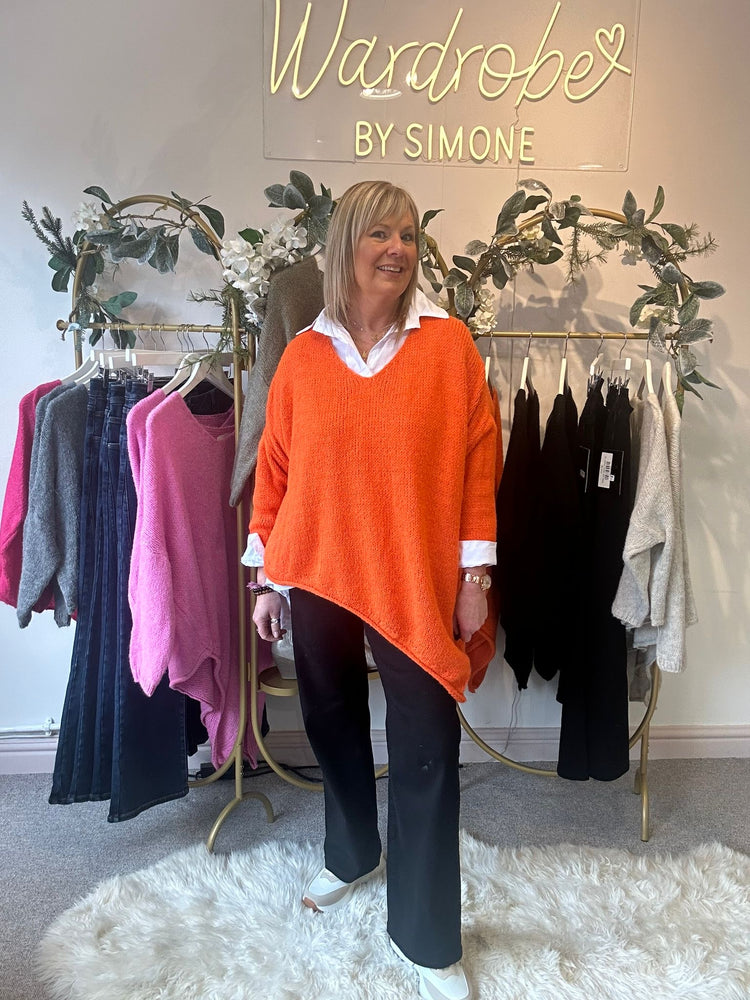 Asymmetric Knit Jumper - Orange