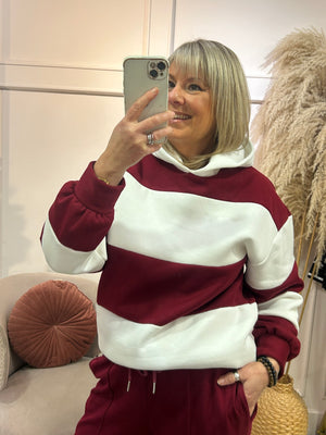 Stripey Hoody Sweatshirt - Burgundy/Cream