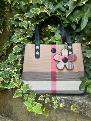 Stylish Check Handbag - Beige/Black