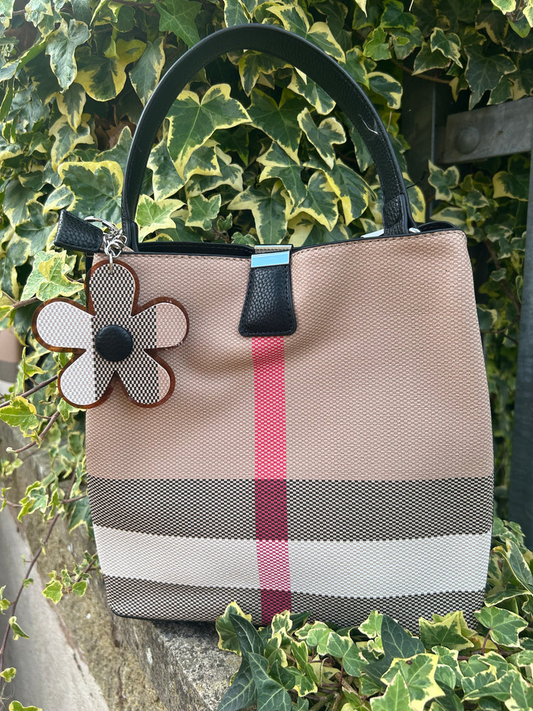 Stylish Check Shoulder Bag - Beige/Black