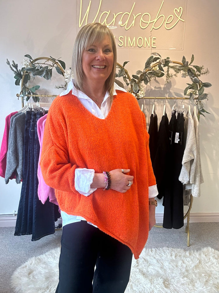 Asymmetric Knit Jumper - Orange