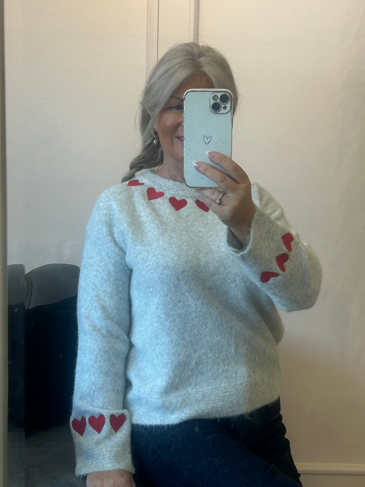 Red Heart Detail Jumper - Grey