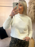 Pearl Detail Turtle Neck Jumper - Cream