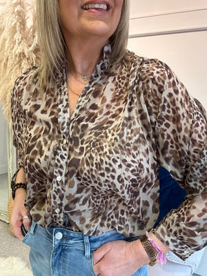 Leopard Grandad Blouse - Leopard