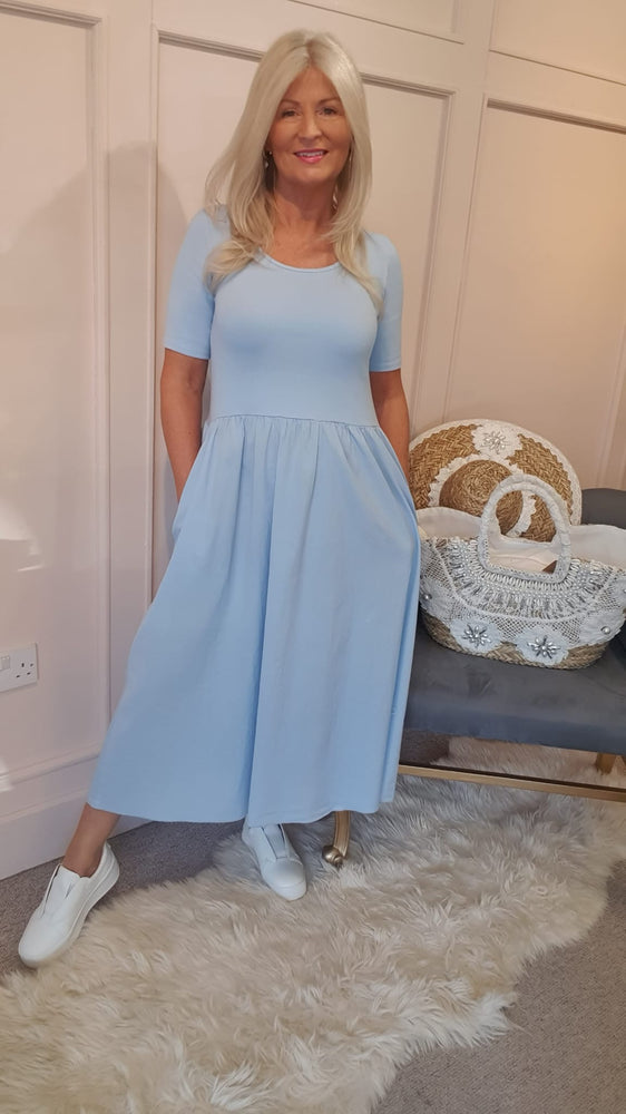 Capped Sleeve Dress - Pale Blue