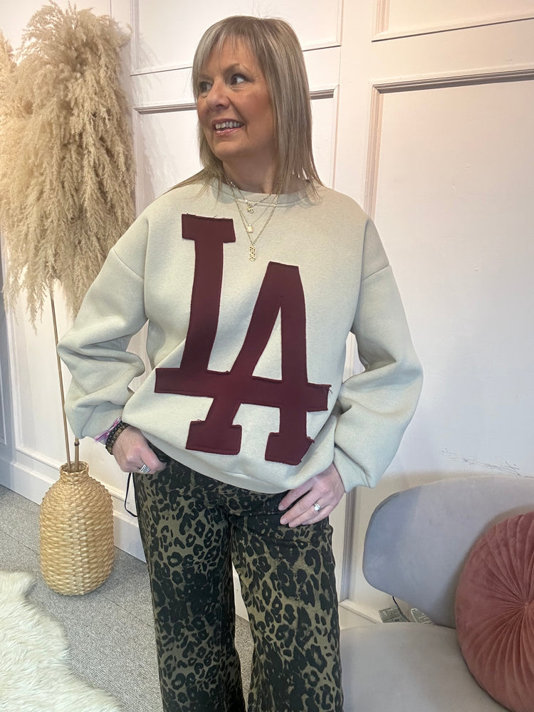 LA Sweatshirt  - Beige/Burgundy