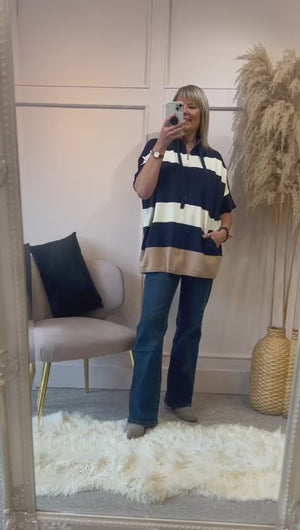 
            
                Load and play video in Gallery viewer, Zip-Up Stripe Jumper - Navy/Cream
            
        